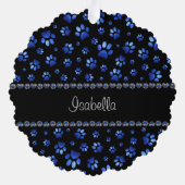 Individuelle Name, blaue Glitzer-Hundpaare Ornament Karte (Rückseite)