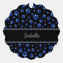 Individuelle Name, blaue Glitzer-Hundpaare Ornament Karte