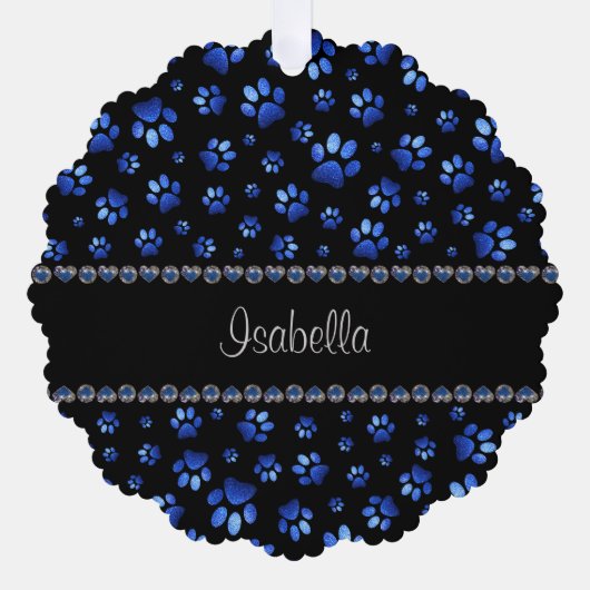 Individuelle Name, blaue Glitzer-Hundpaare Ornament Karte (Vorderseite)