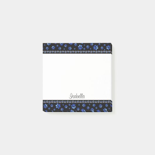 Individuelle Name, blaue Glitzer-Hundpaare Post-it Klebezettel (Vorderseite)
