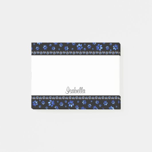 Individuelle Name, blaue Glitzer-Hundpaare Post-it Klebezettel (Vorderseite)
