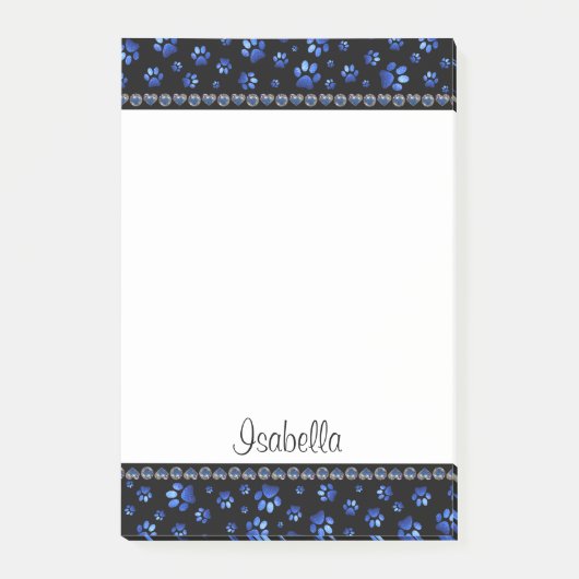 Individuelle Name, blaue Glitzer-Hundpaare Post-it Klebezettel (Vorderseite)