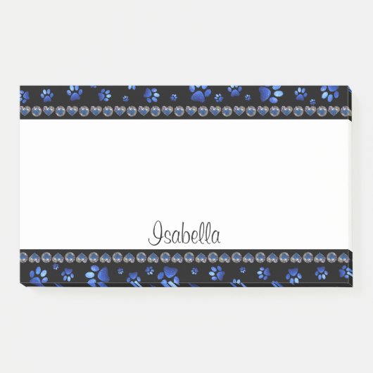 Individuelle Name, blaue Glitzer-Hundpaare Post-it Klebezettel (Vorderseite)