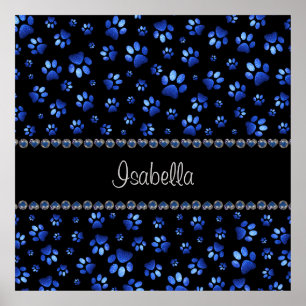Individuelle Name, blaue Glitzer-Hundpaare Poster