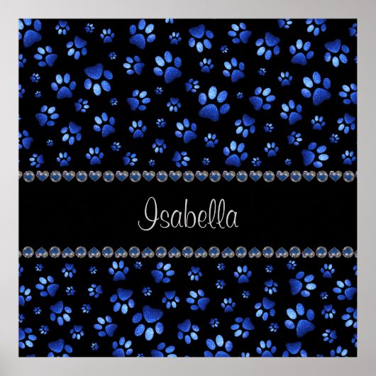 Individuelle Name, blaue Glitzer-Hundpaare Poster (Vorne)