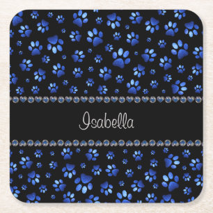 Individuelle Name, blaue Glitzer-Hundpaare Rechteckiger Pappuntersetzer