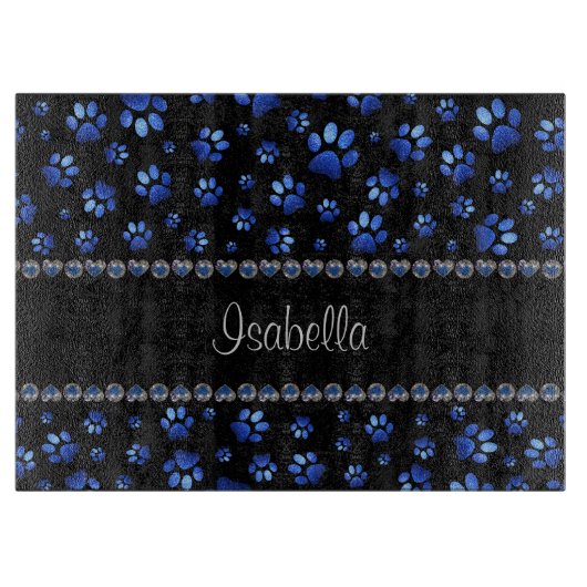 Individuelle Name, blaue Glitzer-Hundpaare Schneidebrett (Vorderseite)
