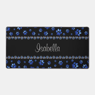 Individuelle Name, blaue Glitzer-Hundpaare Schreibtischunterlage