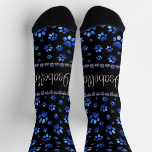 Individuelle Name, blaue Glitzer-Hundpaare Socken