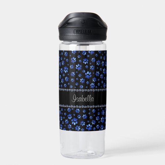 Individuelle Name, blaue Glitzer-Hundpaare Trinkflasche (Rückseite)
