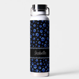 Individuelle Name, blaue Glitzer-Hundpaare Trinkflasche