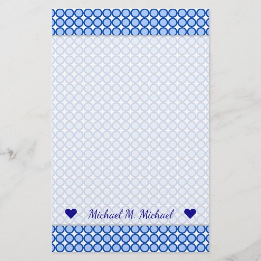 Individuelle Name + blaue Punkte/Kreise Musterböde Briefpapier (Vorderseite)