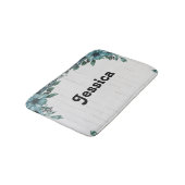 Individuelle Name blauer Blumen auf grauem Holz Badematte (Schrägansicht)