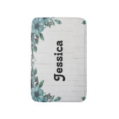 Individuelle Name blauer Blumen auf grauem Holz Badematte (Vorderseite Vertikal)