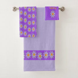 Individuelle Name blauer Blumen auf lila Badhandtuch Set