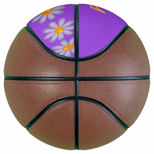 Individuelle Name blauer Blumen auf lila Basketball (Rechts)
