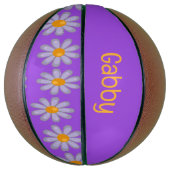 Individuelle Name blauer Blumen auf lila Basketball (Vertikal)