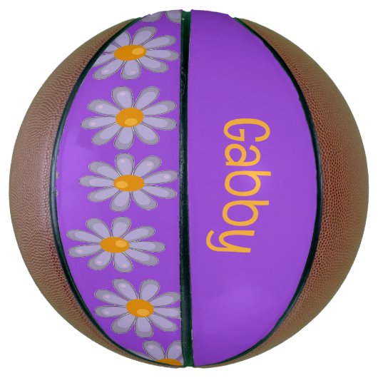 Individuelle Name blauer Blumen auf lila Basketball (Vertikal)