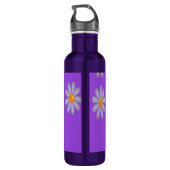 Individuelle Name blauer Blumen auf lila Edelstahlflasche (Rückseite)