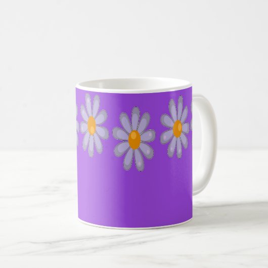 Individuelle Name blauer Blumen auf lila Kaffeetasse (VorderseiteRechts)