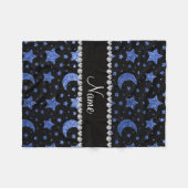 Individuelle Name blauer Glitzer Sterne und Mond Fleecedecke (Vorderseite (Horizontal))
