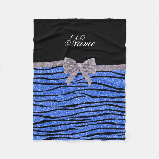 Individuelle Name blauer Glitzer Zebrastreifen Fleecedecke (Vorderseite)