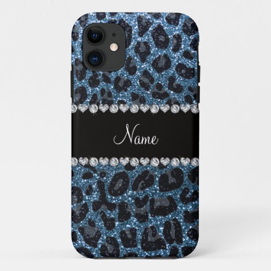 Individuelle Name-Blauer Leopardendruck Glitzer Case-Mate iPhone Hülle (Rückseite)