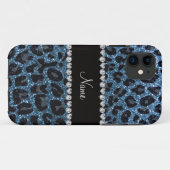Individuelle Name-Blauer Leopardendruck Glitzer Case-Mate iPhone Hülle (Rückseite (Horizontal))