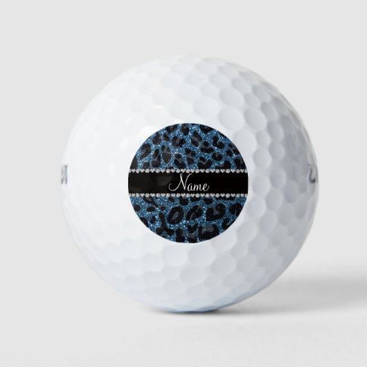 Individuelle Name-Blauer Leopardendruck Glitzer Golfball (Vorderseite)