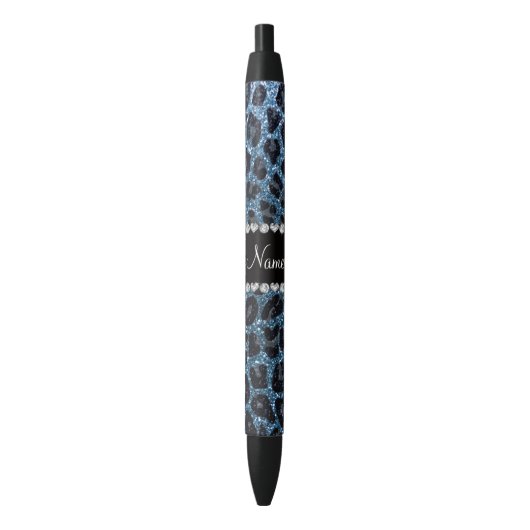 Individuelle Name-Blauer Leopardendruck Glitzer Kugelschreiber (Vorderseite Vertikal)