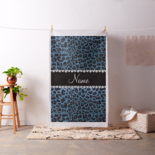 Individuelle Name-Blauer Leopardendruck Glitzer Stoff