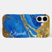 Individuelle Name Blauer Marmor und Goldleaf Case-Mate iPhone Hülle (Rückseite (Horizontal))