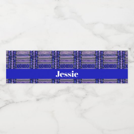 Individuelle Name blauer Zierdruck Wasserflaschenetikett (Einzelnes Label)