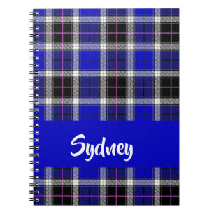 Individuelle Name-blaues kariertes Muster Notizblock