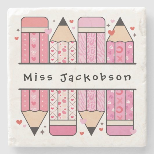 Individuelle Name Bleistift-Lehrer Steinuntersetzer (Vorderseite)