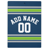 Individuelle Name Blue and Green Sports Jersey Klemmbrett (Rückseite)