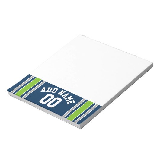 Individuelle Name Blue and Green Sports Jersey Notizblock (Rotiert)