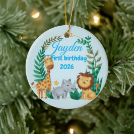 Individuelle Name Blue Baby Boy Safari Weihnachten Keramik Ornament