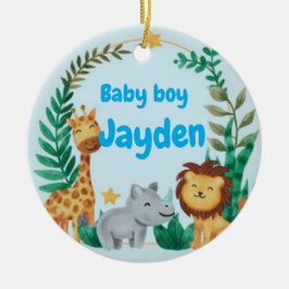 Individuelle Name Blue Baby Boy Safari Weihnachten Keramik Ornament