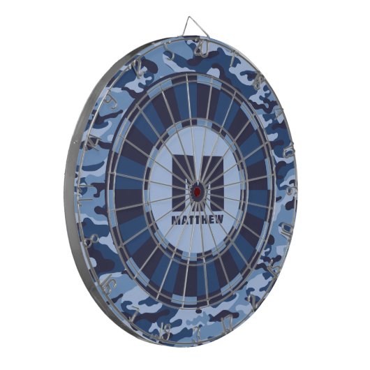 Individuelle Name Blue Camouflage Dartboard Dartscheibe (Vorderseite Links)