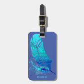 Individuelle Name Blue Feather Luggage Tag Gepäckanhänger (Vorderseite vertikal)