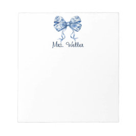 Individuelle Name Blue Floral Coquette Bow Design Notizblock