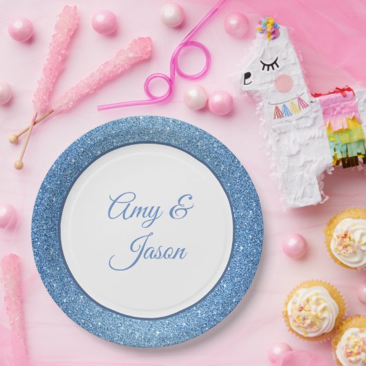 Individuelle Name Blue Glitzer 9" Teller (Party)