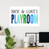 Individuelle Name Blue Green Playroom Poster (Heimbüro)