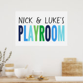 Individuelle Name Blue Green Playroom Poster (Küche)