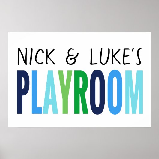 Individuelle Name Blue Green Playroom Poster (Vorne)