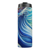 Individuelle Name Blue mit Gold Abstrakt Ocean Wav Thermosbecher (Vorderseite)