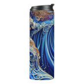 Individuelle Name Blue mit Gold Abstrakt Ocean Wav Thermosbecher (Nach links gedreht)