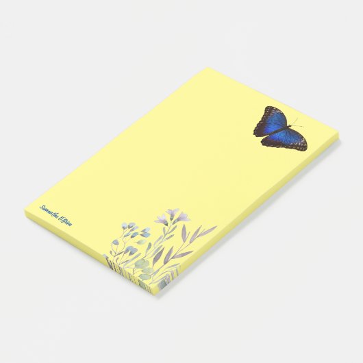 Individuelle Name Blue Morpho Butterfly mit Wildbl Post-it Klebezettel (angewinkelt)