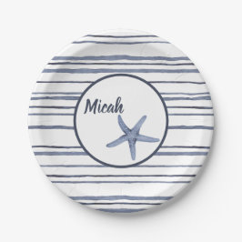 Individuelle Name Blue Nautical Starfish Plate Pappteller